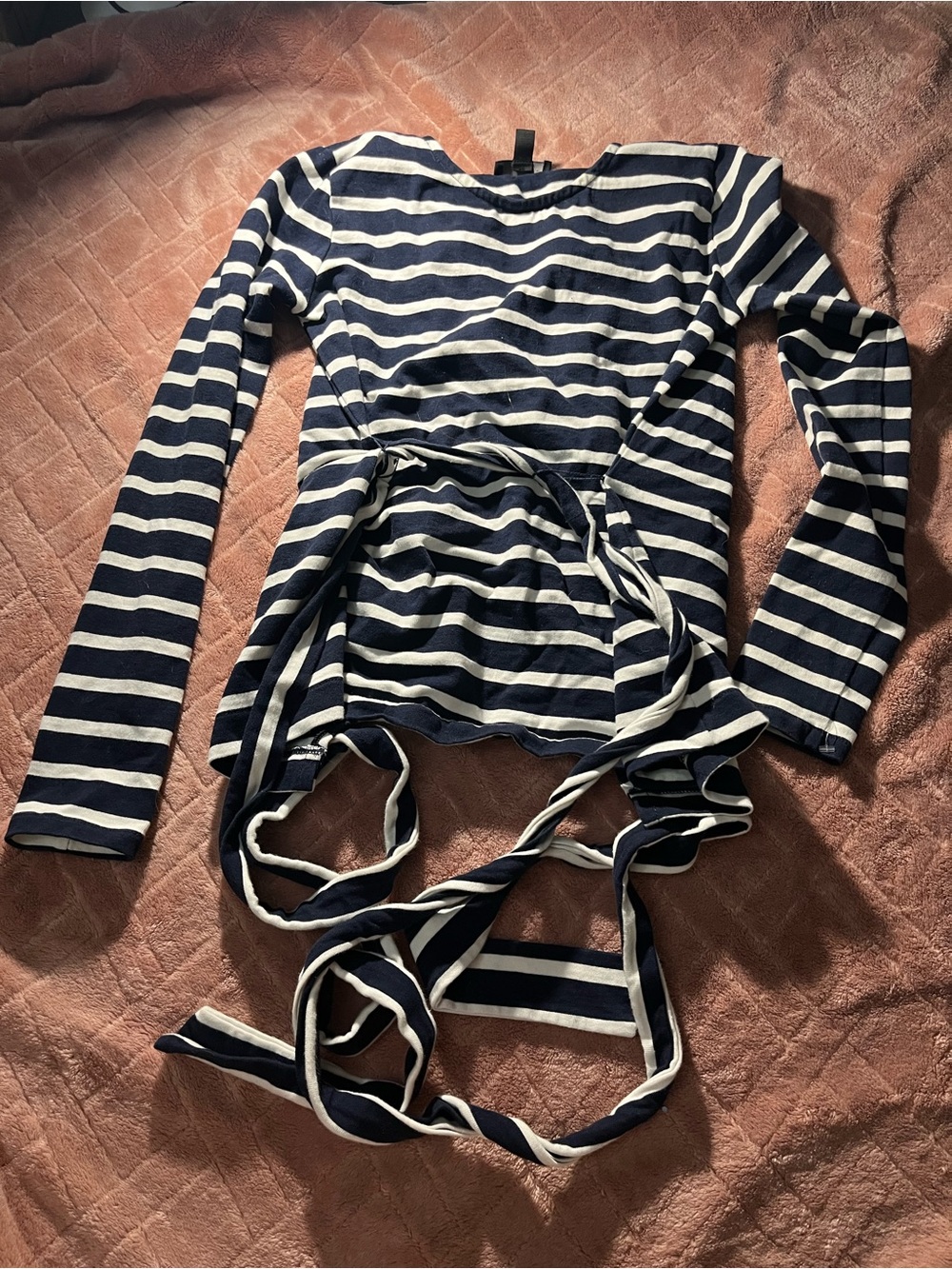 J. Crew Navy and White Striped Top with Wrap Detail